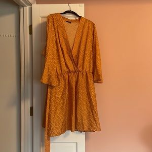 Boohoo Orange dress with white polka dots and tie